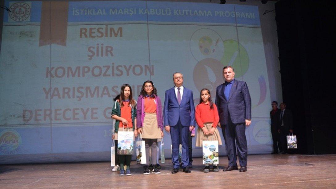 İstiklal Marşının Kabulü ve Mehmet Akif ERSOYu Anma Resim, Şiir ve Kompozisyon Yarışmasında Dereceye Giren Öğrencilerimiz Ödüllendirildi.