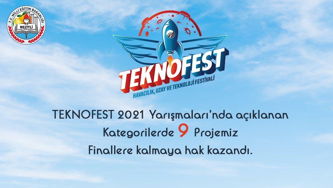 TEKNOFEST 2021 Yarışmaları'nda Açıklanan Kategorilerde 9 Projemiz Finallere Kalmaya Hak Kazandı.